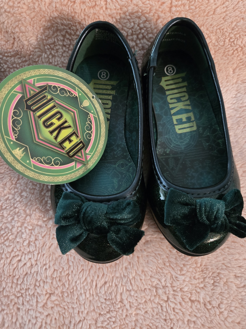 Kids Emerald Green Wicked Bow Ballet Flats
